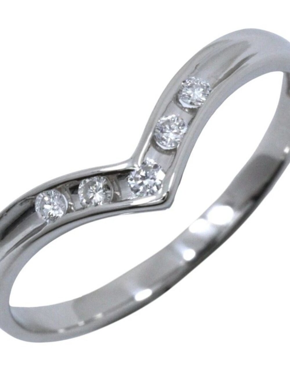 V-shaped 5P Ring Pt900Platinum/diamond #7.8(US Size) V character 2.7g Women